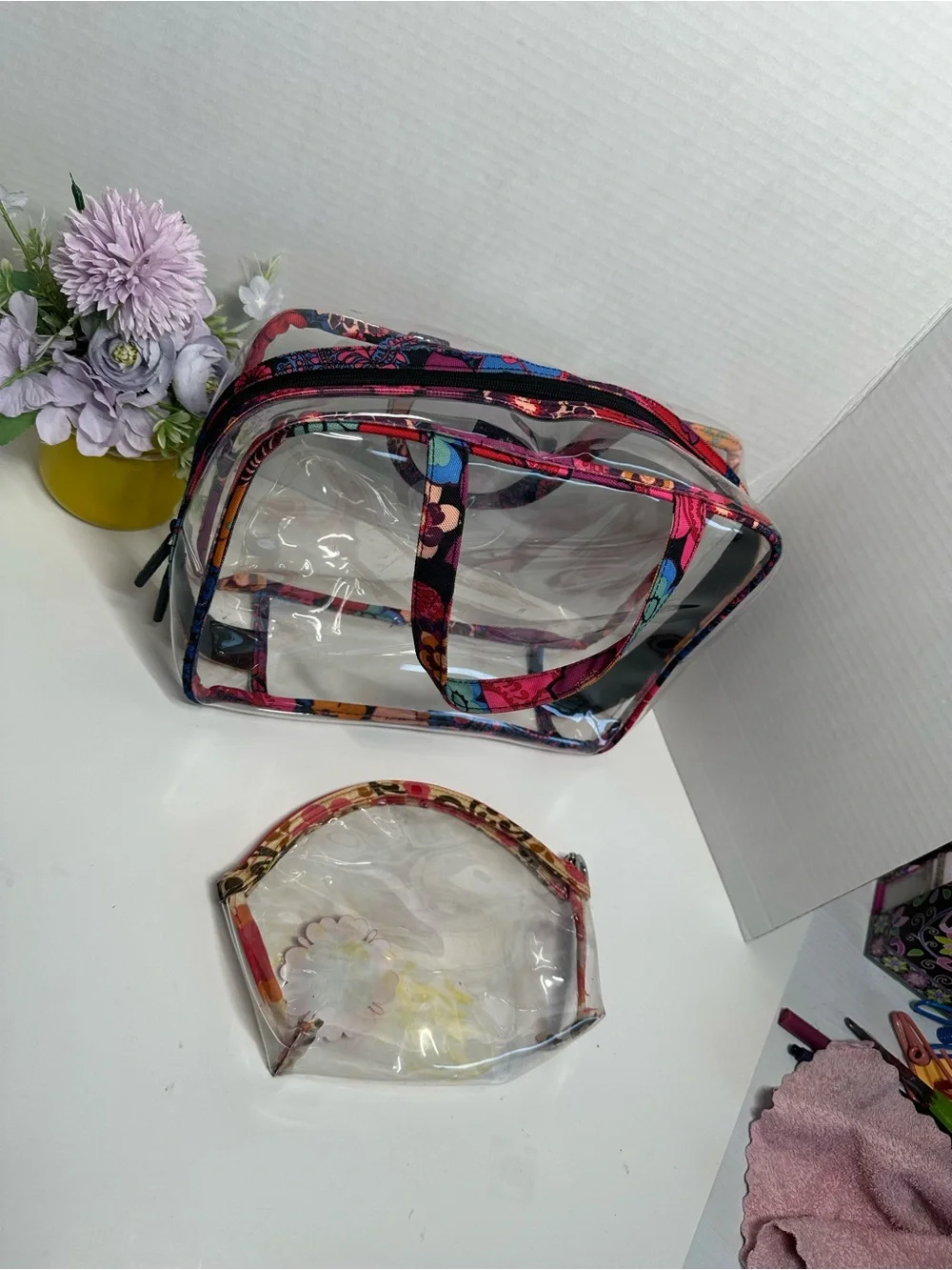 Vera Bradley Clear Travel Tote and Floral-Trim Cosmetic Pouch - Multi